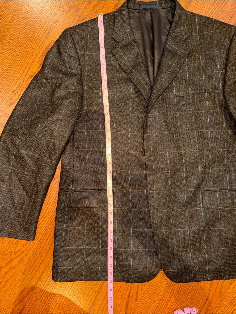 Burberry Men's Dark Gray Windowpane Three-Button Wool Blazer Size 48